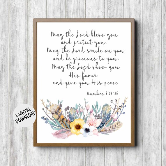 Numbers 6 24-26 Blessing Calligraphy Floral Watercolor Faith Poster