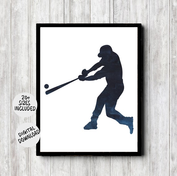 Left Handed Baseball Player Silhouette Boys Room Nursery Office Decor Teen Boy Sport Wall Art Baseball Batter Gift
