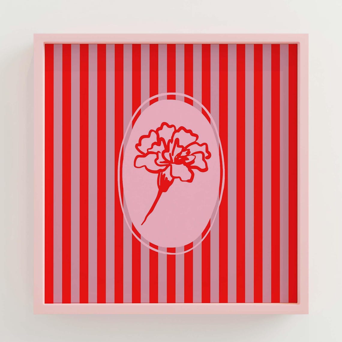 Red Striped Carnation Medallion Maximalist Floral Pink Print