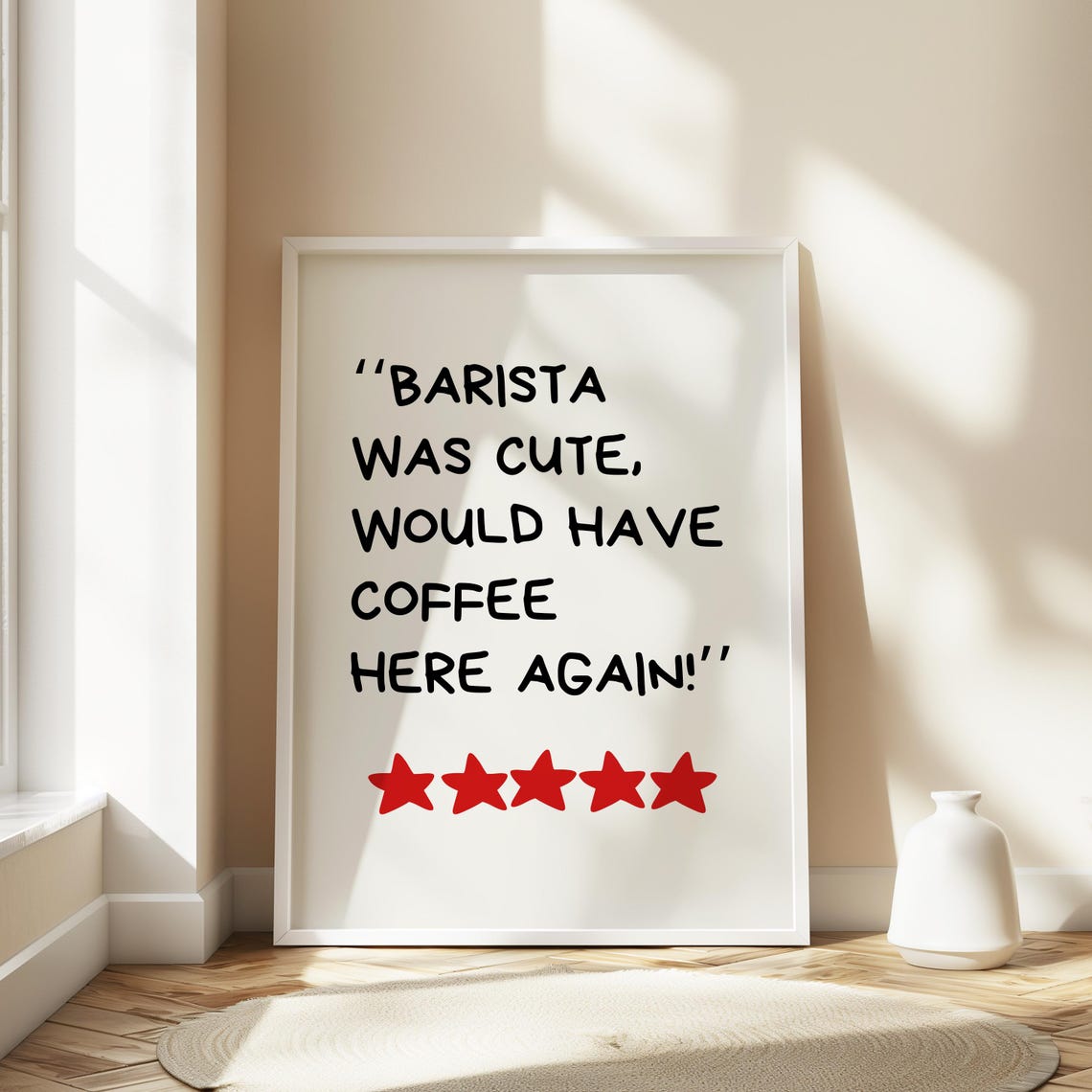 Funny Barista Was Cute Coffee Quote Red Stars Kitchen Wall Art - Image 2