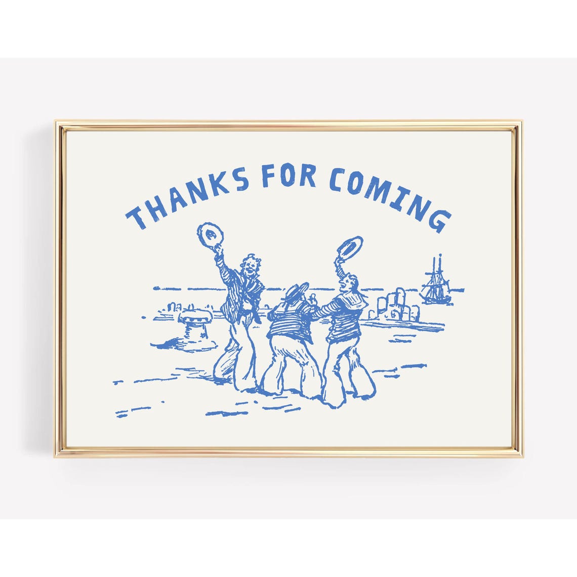Thanks For Coming Vintage Sailors Blue Ink Coastal Line Art Poster - Image 3