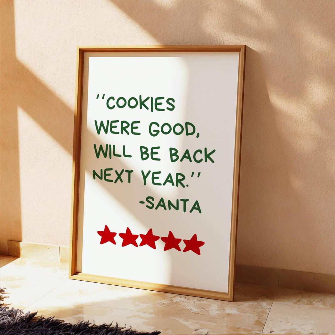 Santa Cookies Were Good Five Star Review Funny Christmas Quote Poster - Image 2