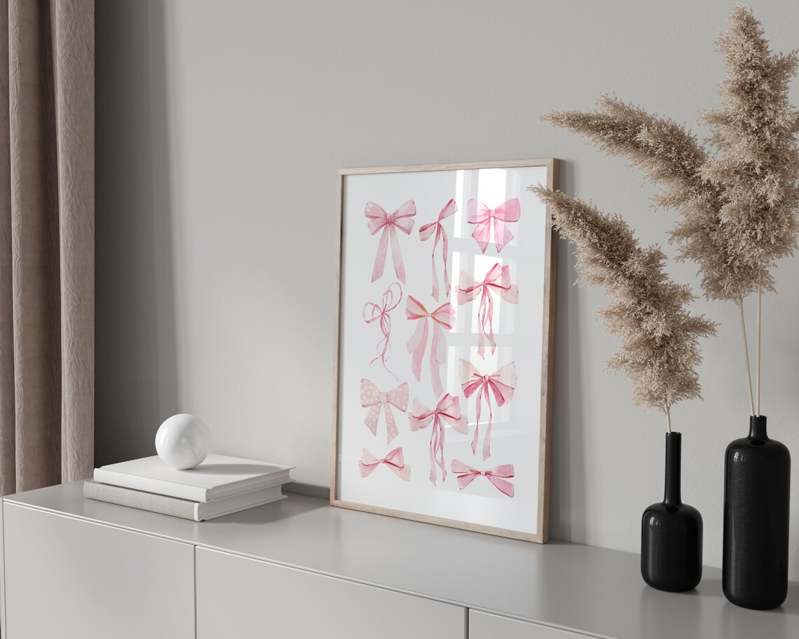 Pink Watercolor Ribbon Bows Coquette Trendy Room Decor Wall Poster - Image 3