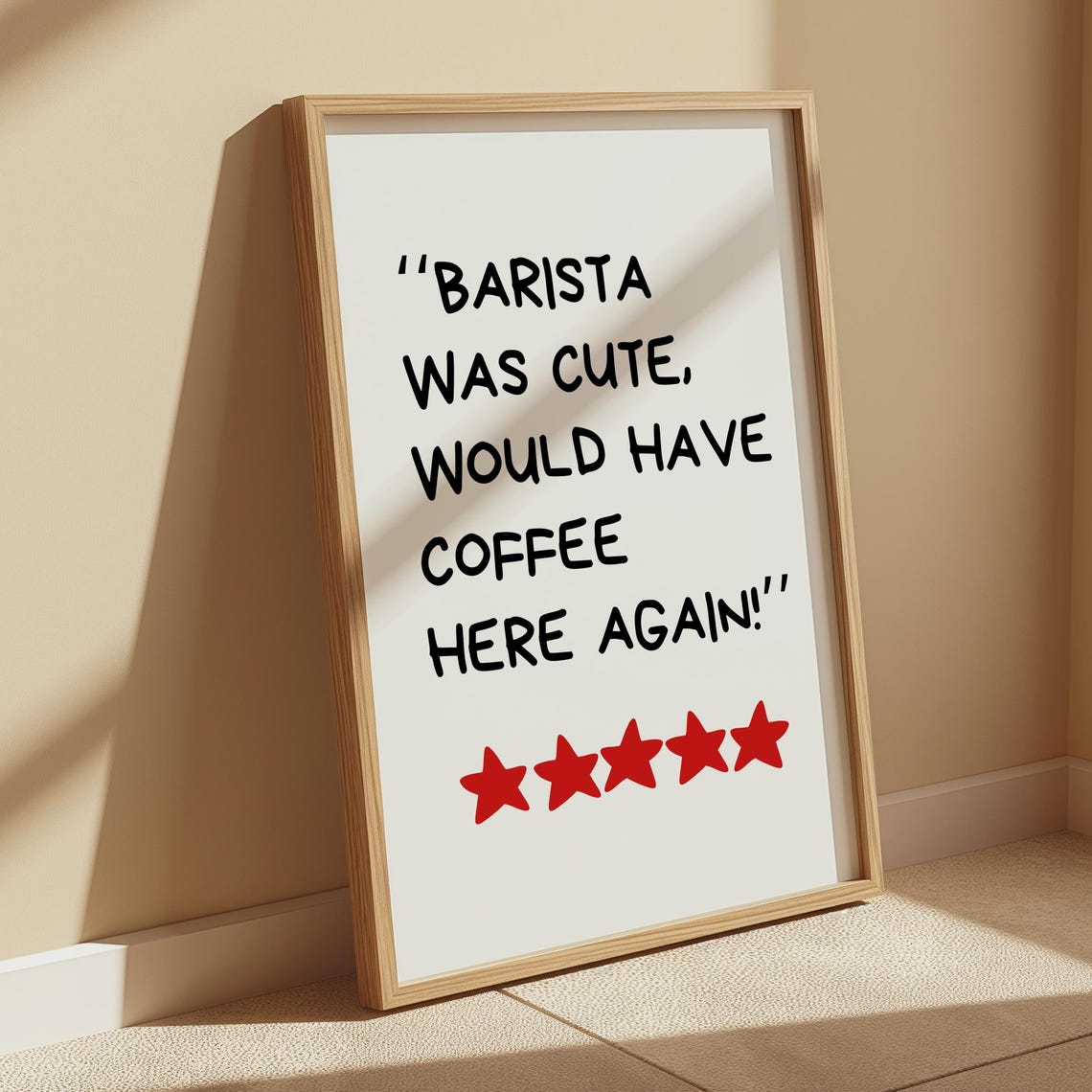 Funny Barista Was Cute Coffee Quote Red Stars Kitchen Wall Art