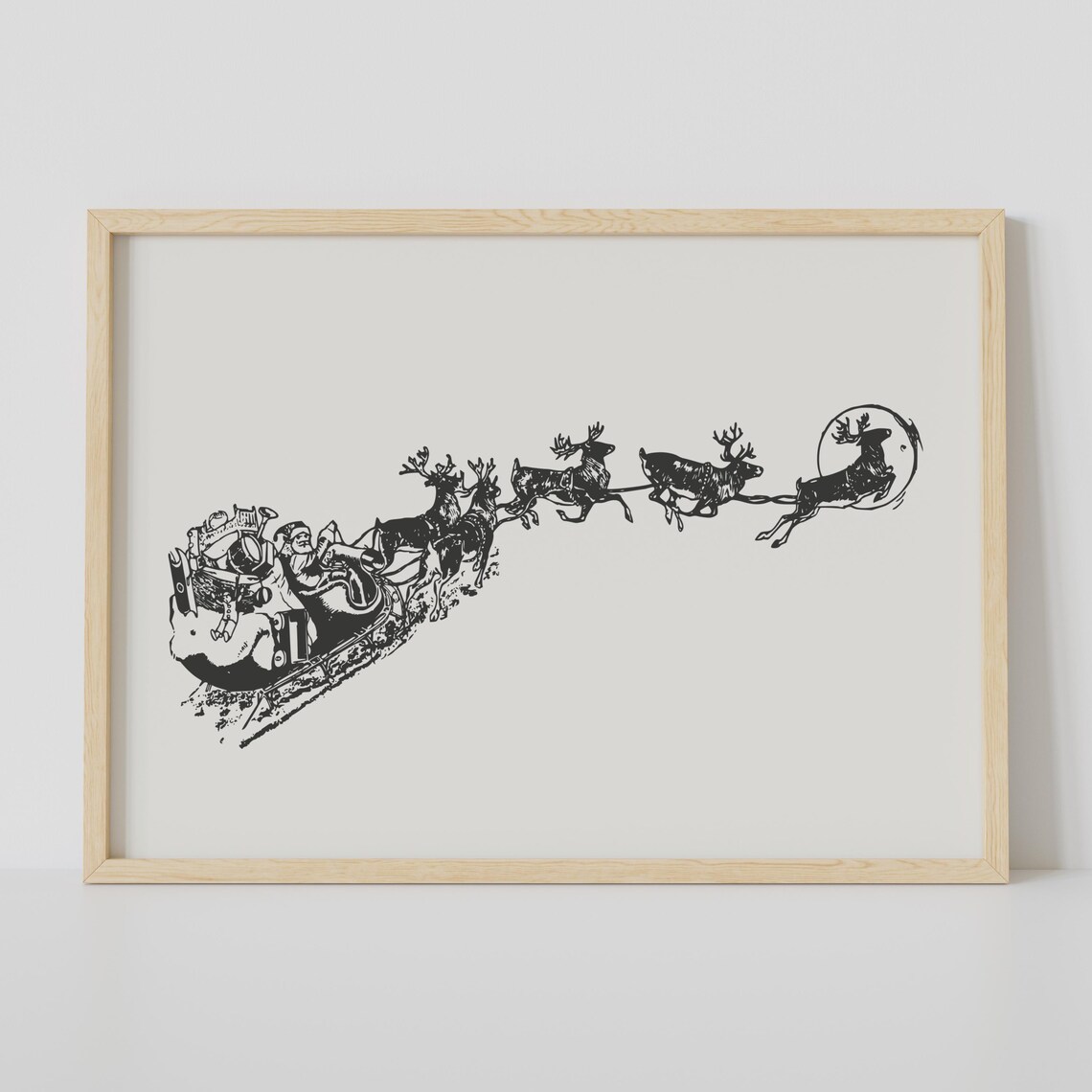 Vintage Classic Santa Claus Sleigh Reindeer Christmas Wall Art - Image 2