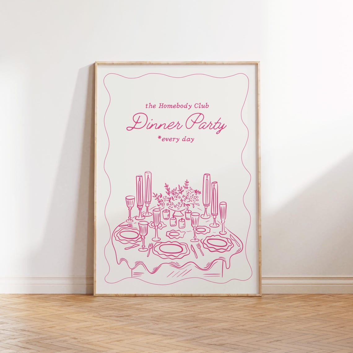Homebody Club Dinner Party Pink Line Art Kitchen Decor Poster - Image 4