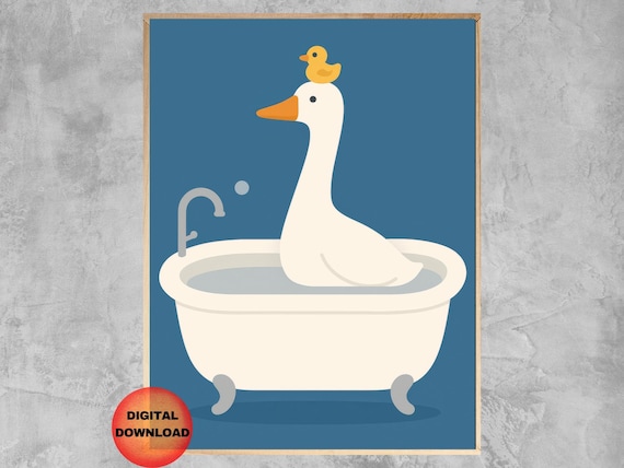 Goose In Bathtub Trendy Wall Art Kids Silly Guest Bath Decor Funny Nursery Poster Animal Bathroom