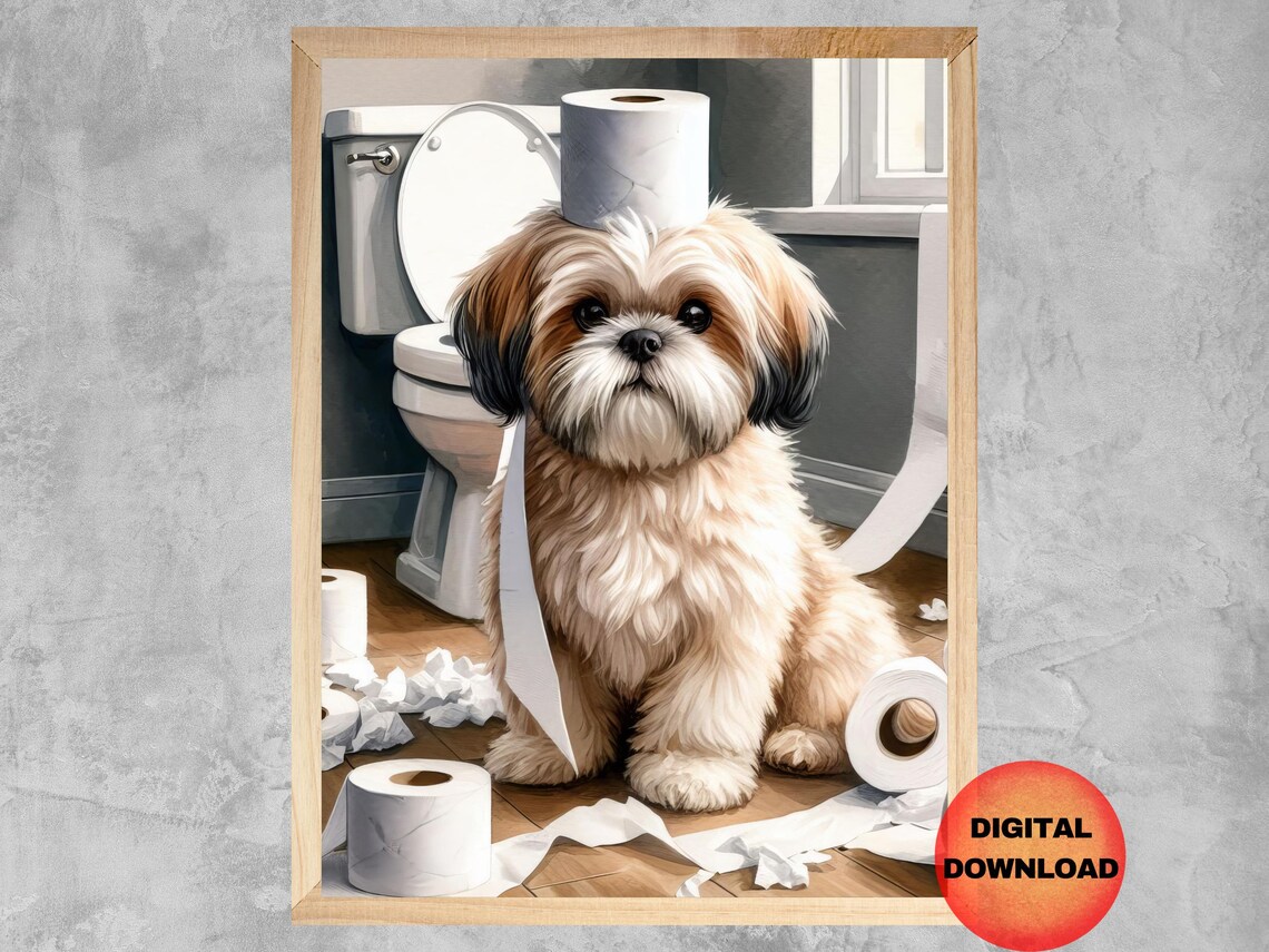 Shih Tzu Bathroom Humor Toilet Paper Art Print