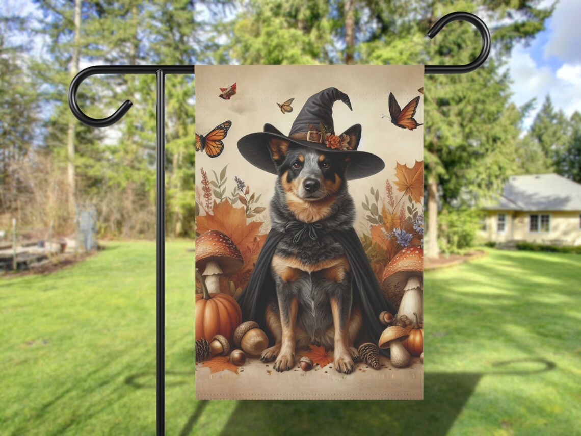 Custom Blue Heeler Fall Garden Flag, Halloween Yard Sign