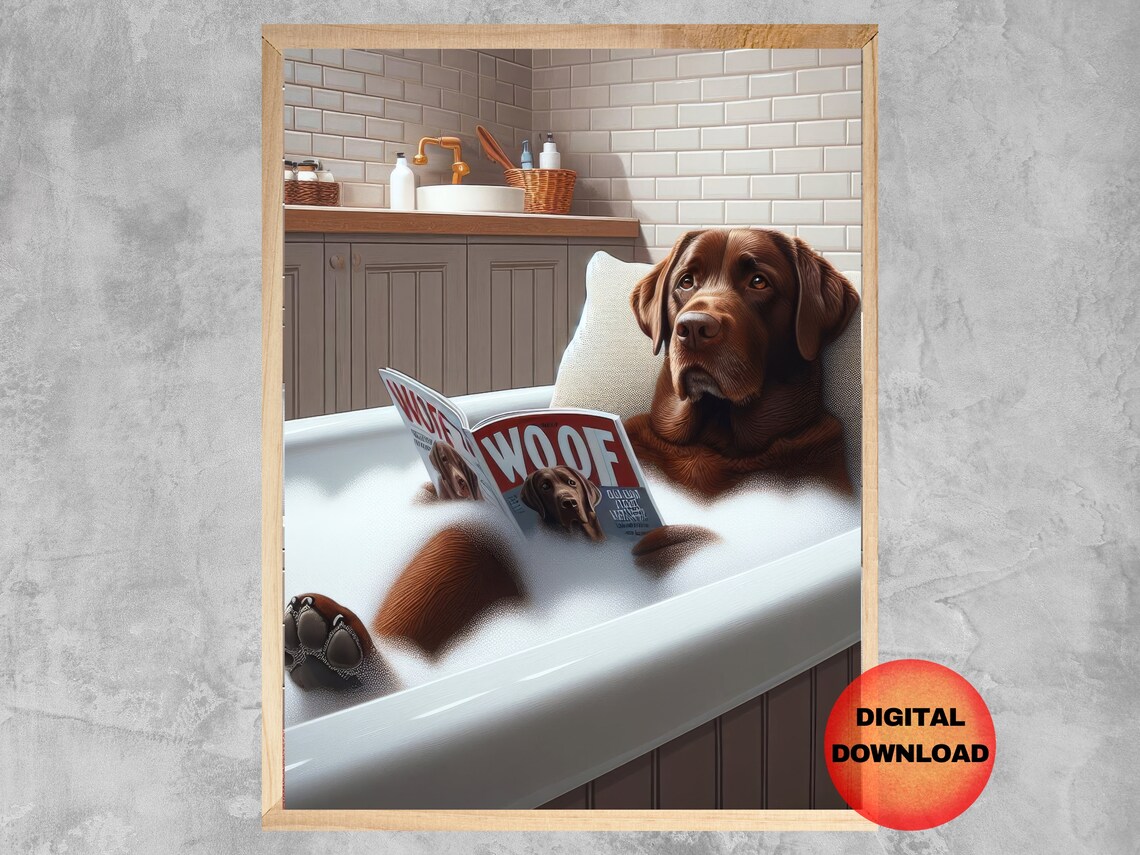Labrador Bathroom Wall Art, Funny Pet Toilet Humor Art Print