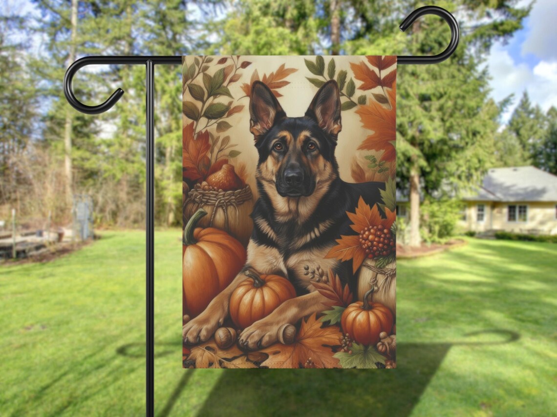 German Shepherd Fall Yard Flag Dog Garden Poster Print