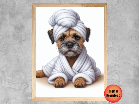 Border Terrier Bath Wall Art Funny Bathroom Picture Kids Humor Whimsy Dog Mom Gift For Owner