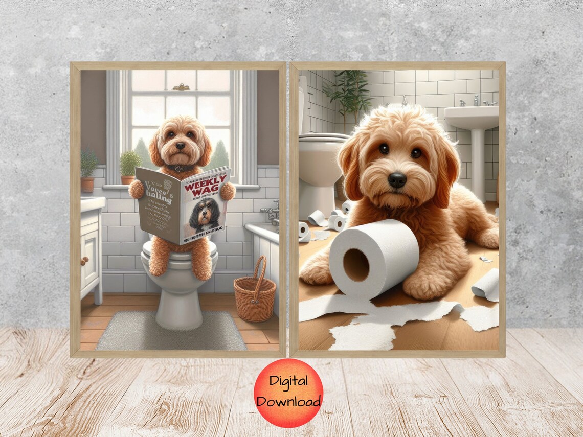 Cockapoo Funny Dog Toilet Poster Print, Bathroom Humor
