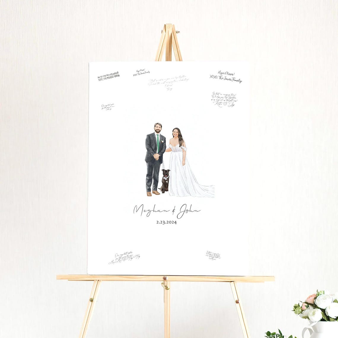 Maddie And Henry Watercolor Wedding Portrait Guest Book Alternative Poster - Image 4