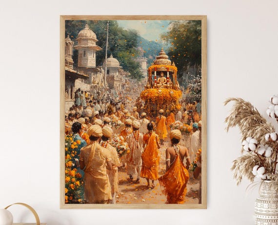 Gudi Padwa Palkhi Art Hindu Festival Print Marathi New Year Painting Cultural Wall Decor