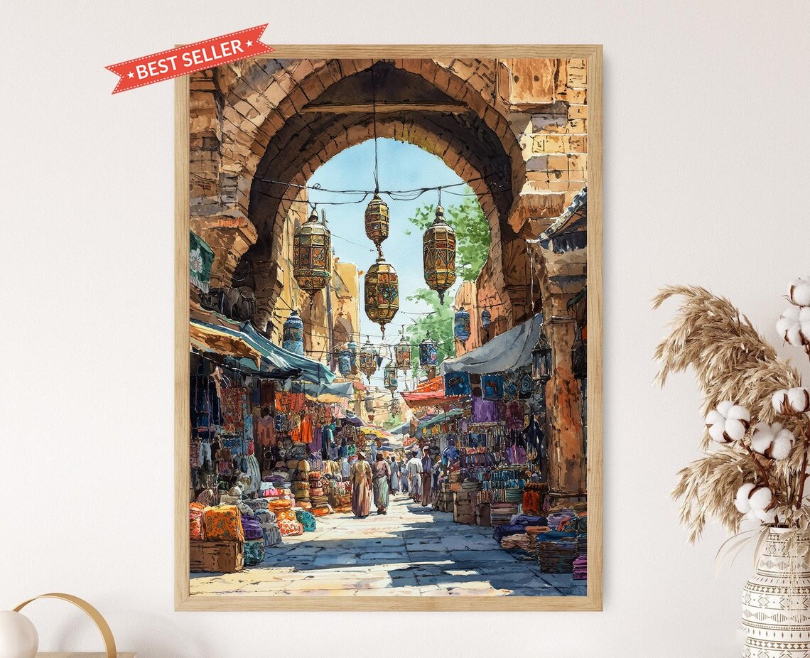 Beirut Souk Marketplace Art Print, Lebanese Decor