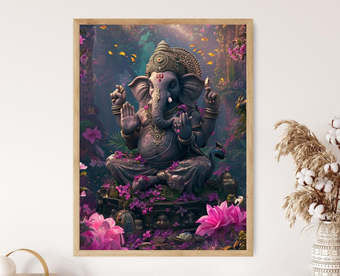 Lord Ganesha Intricate Ethnic Art Poster, Spiritual Decor