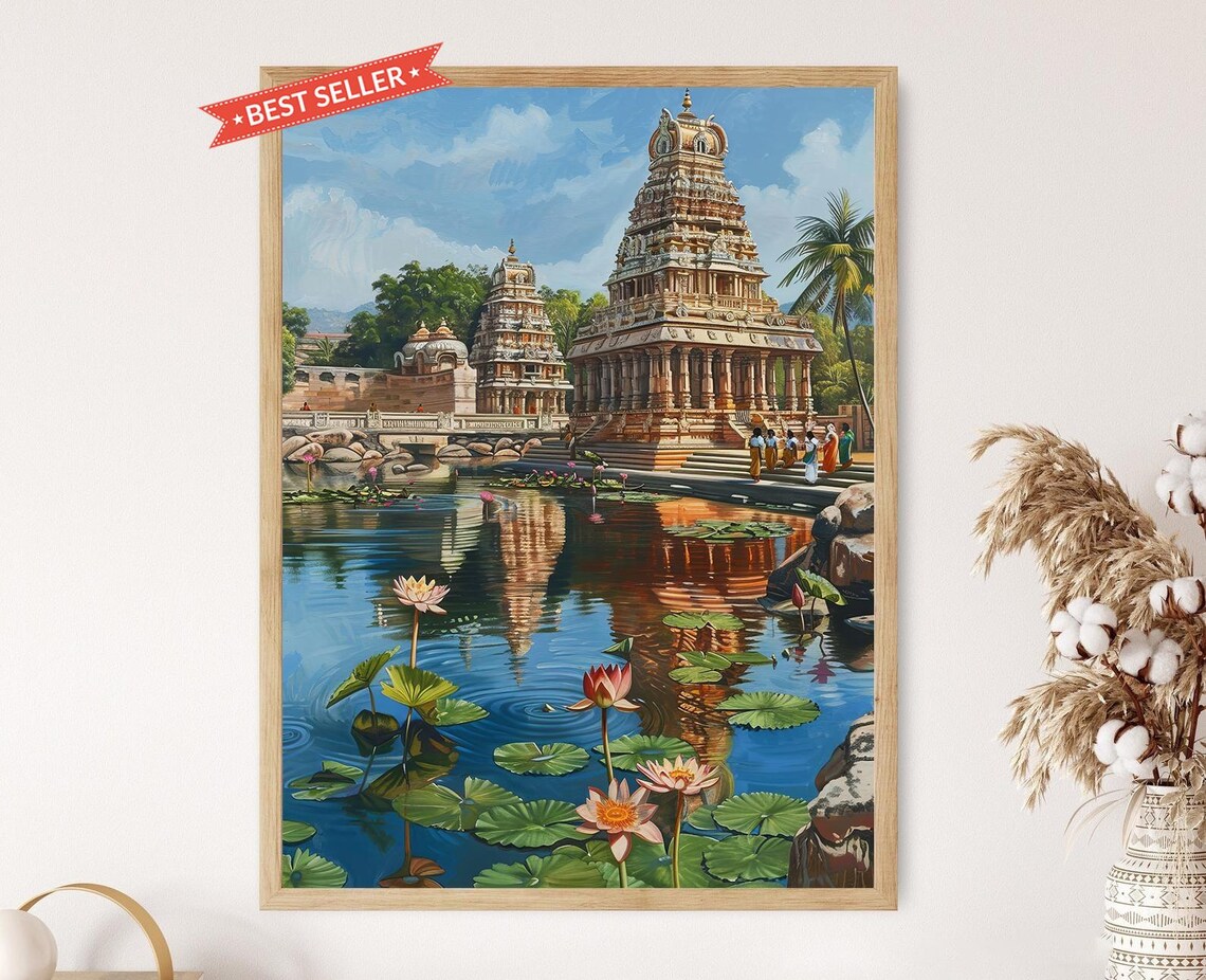 Temple Pond in Tamil Nadu, South Indian Art Print