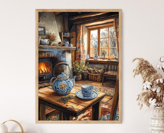 Polish Tea Set Art Print Highland Folk Cottage Decor Poster