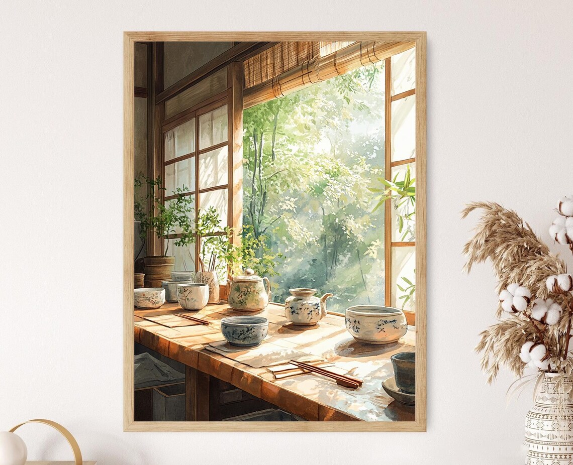 Japanese Kitchen Art Print, Traditional Ceramics
