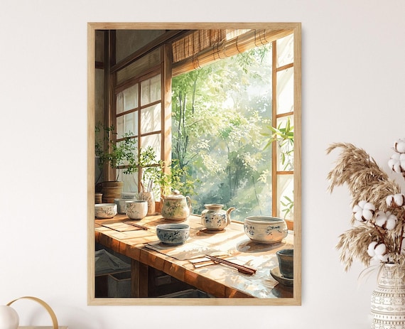 Japanese Kitchen Art Print, Traditional Ceramics