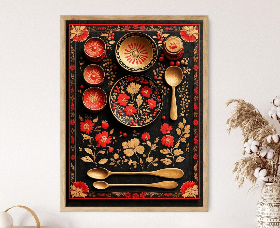 Russian Khokhloma Ornament, Wooden Bowl Art Print
