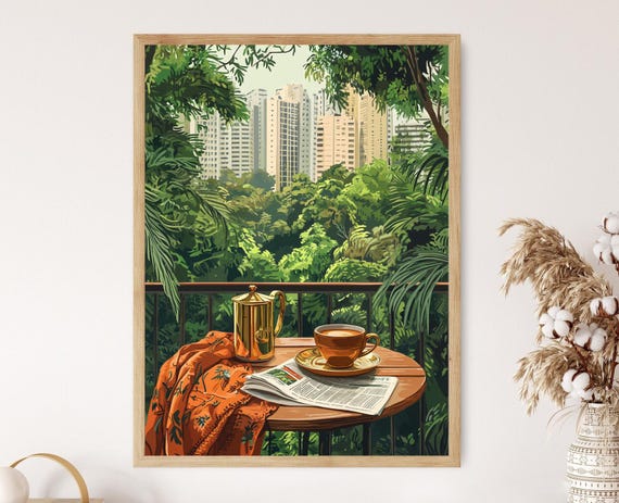 Bangalore Balcony With Brass Filter Coffee And Colonial Architecture South Indian Morning Scene Art