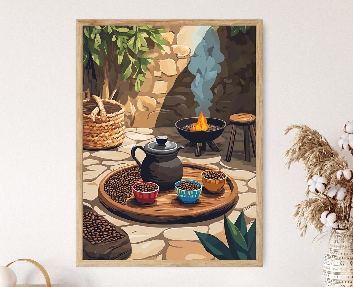Ethiopian Rustic Kitchen Art Print Traditional Coffee Ceremony African Home Decor