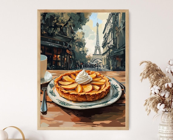Tarte Tatin Art Print Caramelized Apples And Cream Illustration