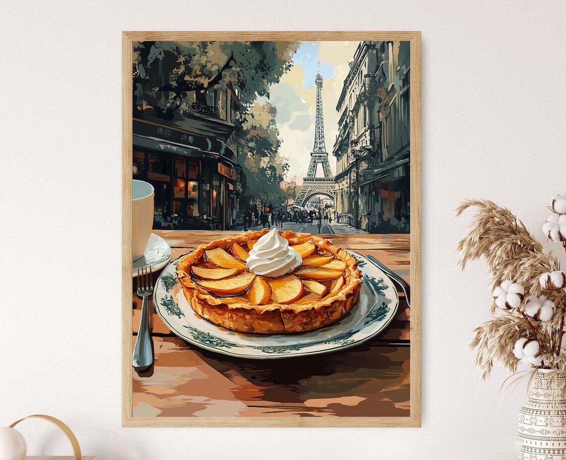 Tarte Tatin Art Print Caramelized Apples And Cream Illustration