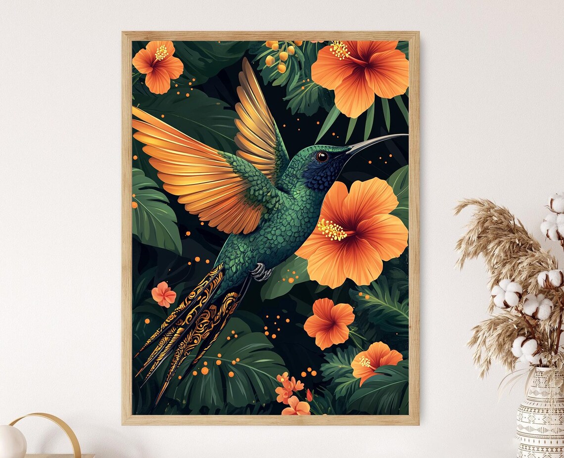 Jamaican Doctor Bird Illustration, Rastafarian Art Print