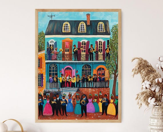 New Orleans Naive Art Print, French Quarter Jazz