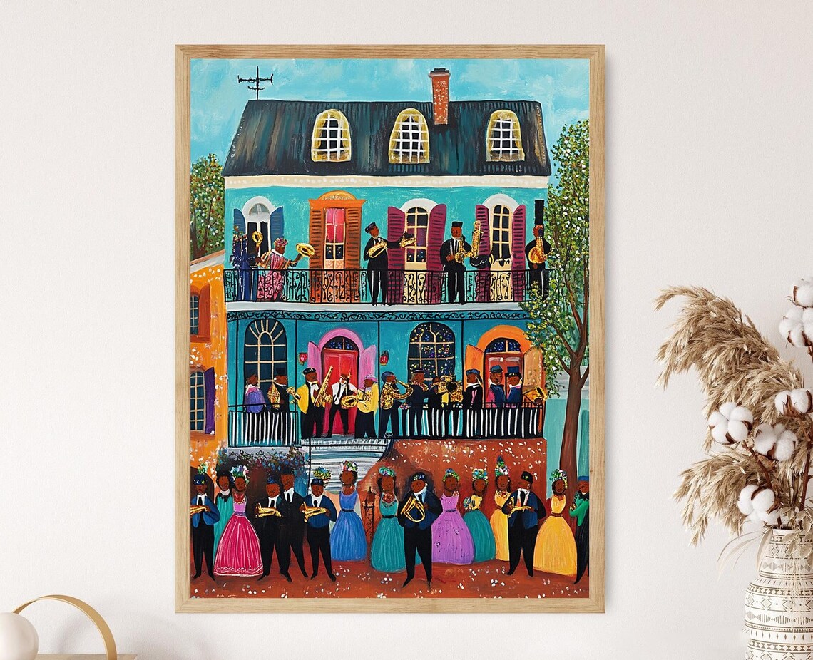 New Orleans Naive Art Print, French Quarter Jazz