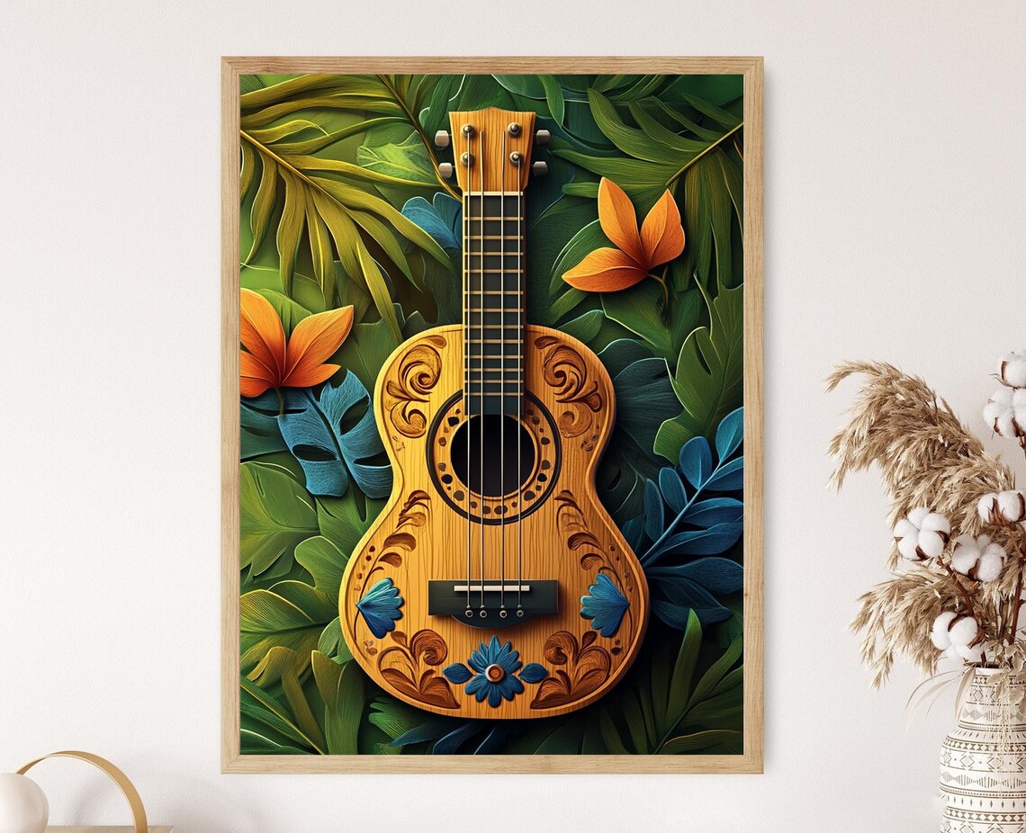 Puerto Rican Cuatro Ornament, Traditional Art Print
