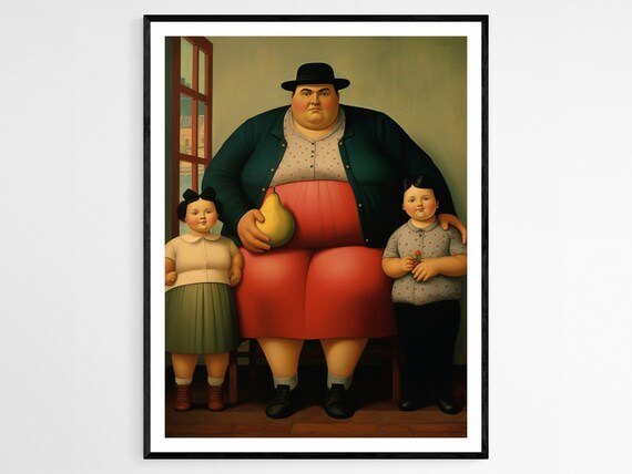 Whimsical Plump Family Portrait With Mother And Two Children Poster