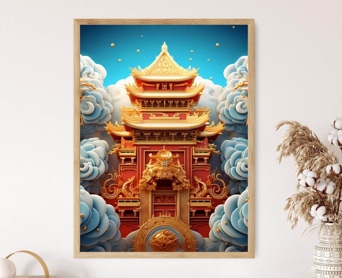 Temple In The Clouds Art Print Traditional Design High Definition Decorative Artwork Cultural Gift