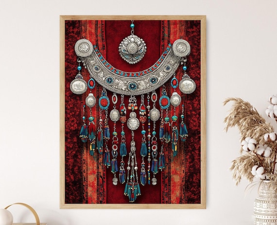 Afghan Kuchi Tribal Jewelry Art Print Silver Coin Belt Cultural Ethnic Decor