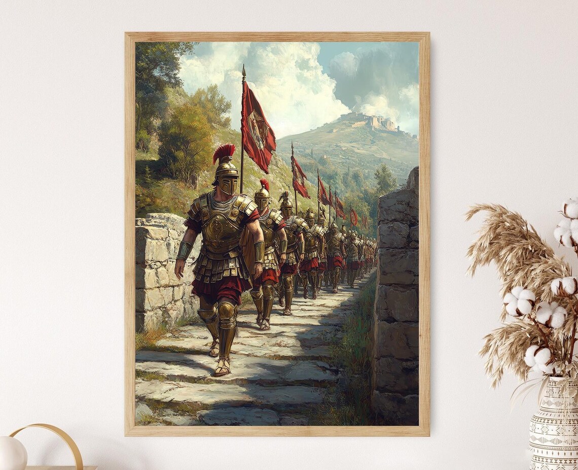 Roman Legion Crossing a Bridge, Ancient Rome Print