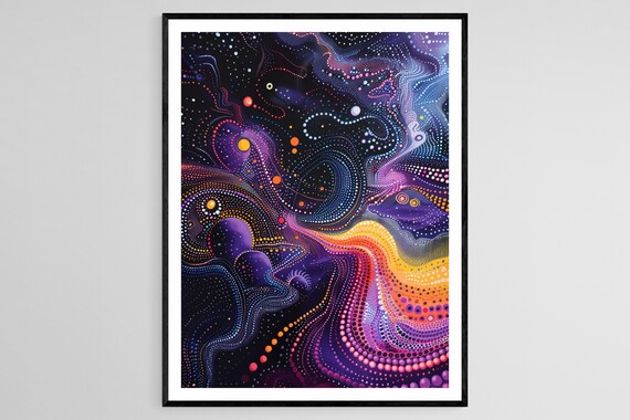 Cosmic Polka Dot Night Sky Colorful Abstract Art Print