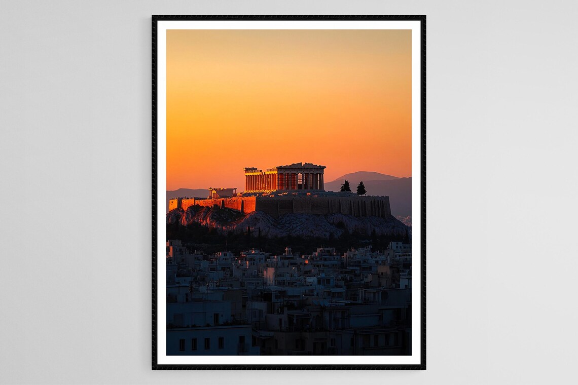 Acropolis Silhouette Art Print Athens Sunrise And Ancient Parthenon