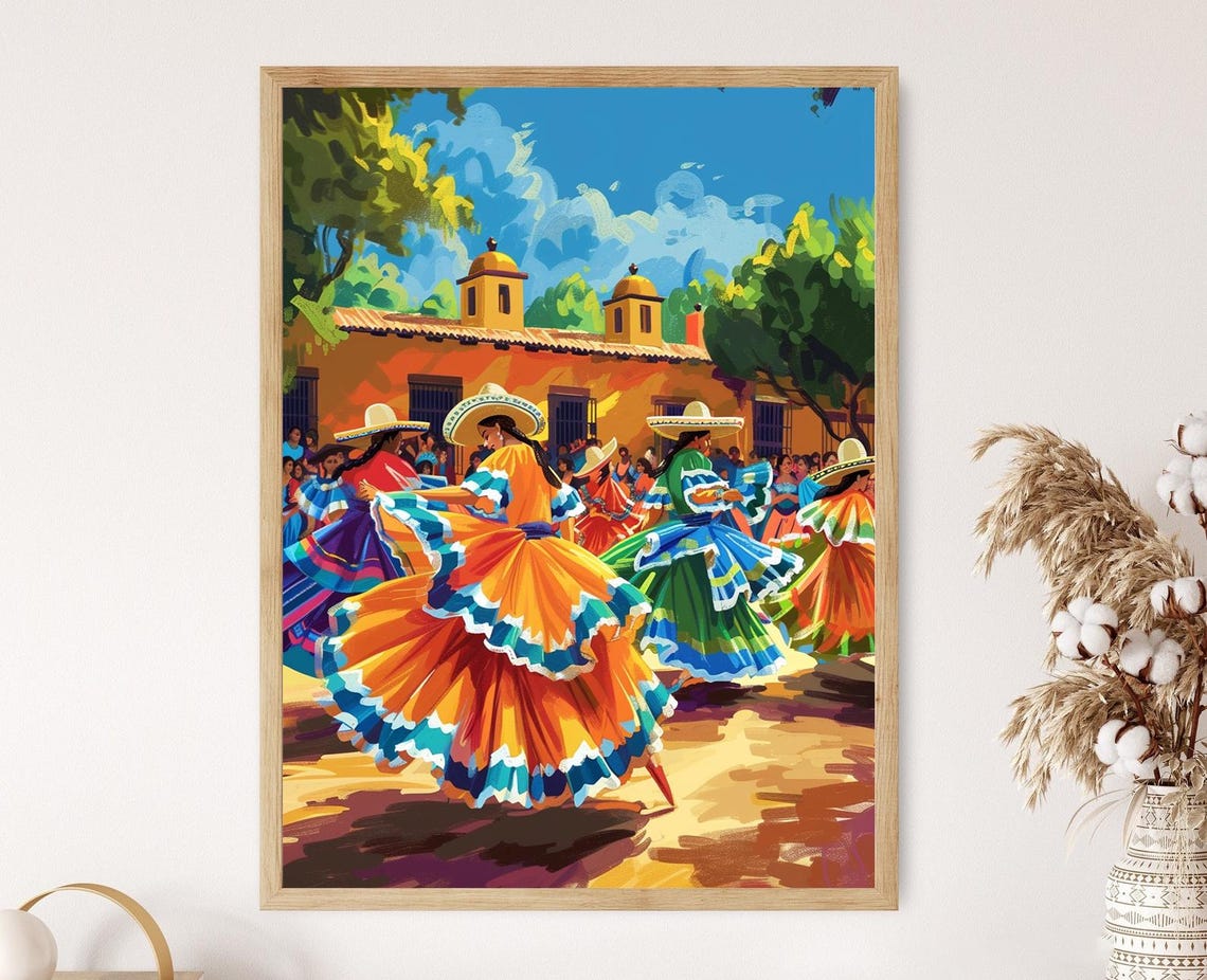 Mexican Folk Dance Art Print Vibrant Cultural Wall Art For Home Decor Unique Birthday Gift