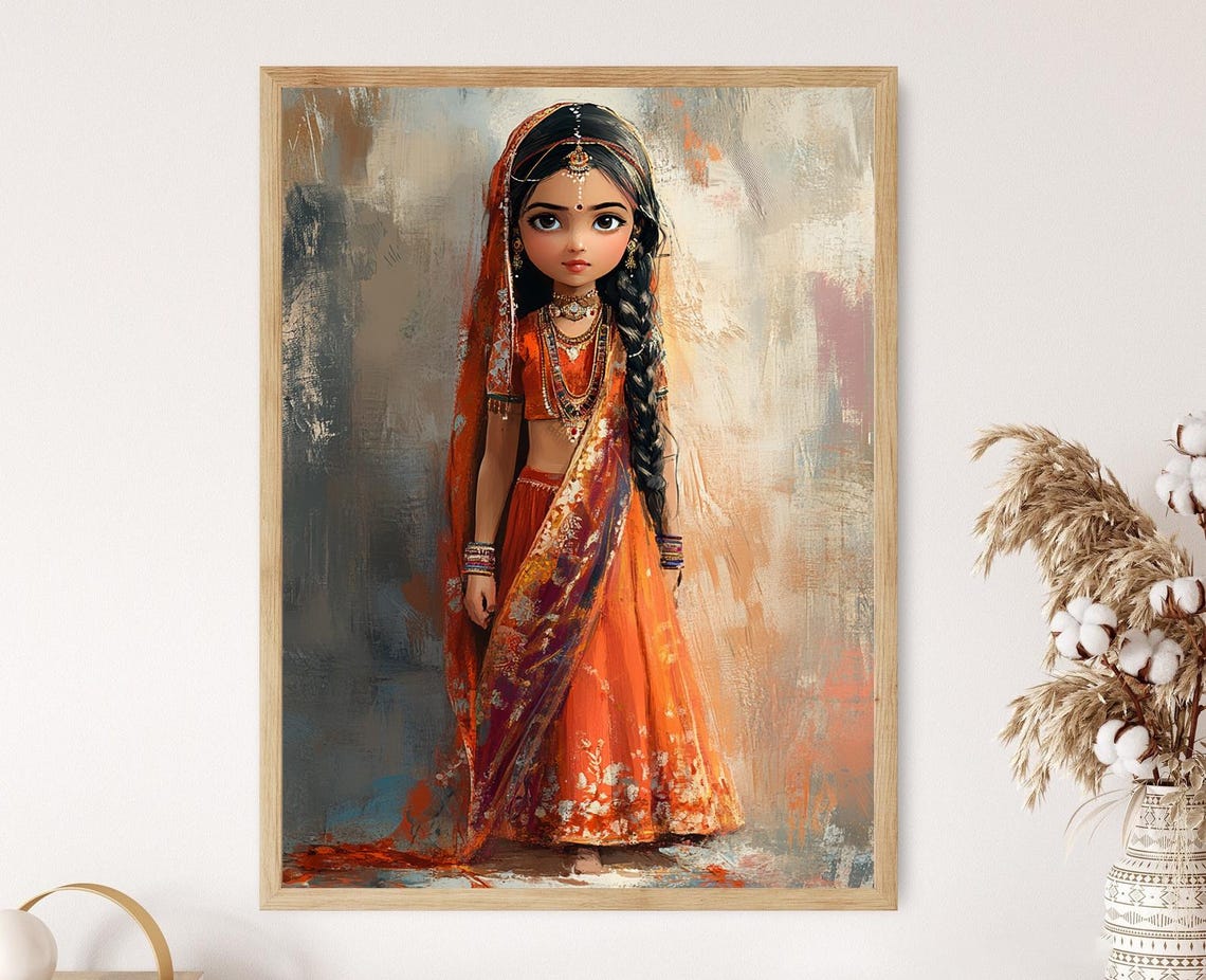 Indian Doll In Sari Art Print Punjab Wall Decor