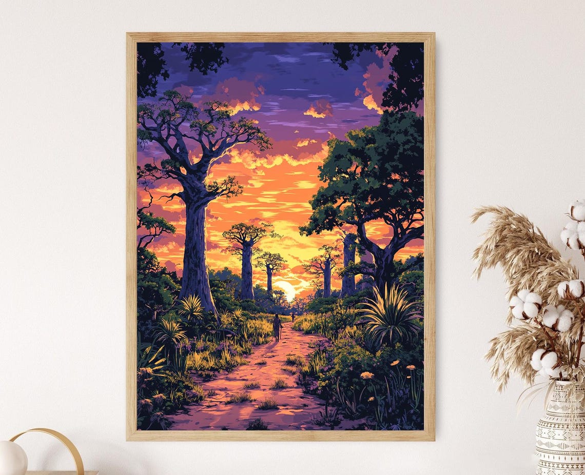 Spiny Forest Of Madagascar Unique Landscape Art Vibrant Sunset Print