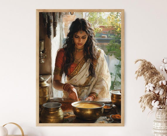 Indian Chai Making Art Print Rustic Kitchen Scene Indian Restaurant Art