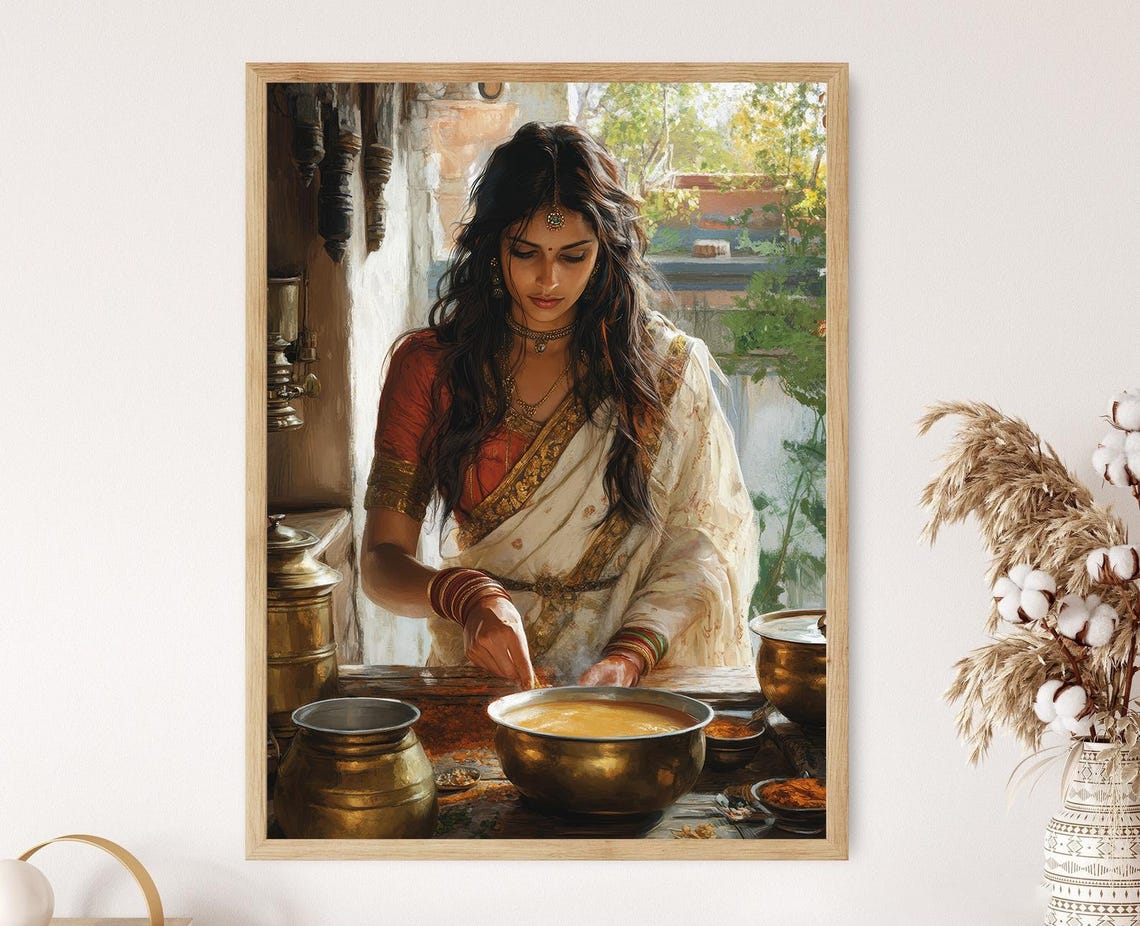 Indian Chai Making Art Print Rustic Kitchen Scene Indian Restaurant Art