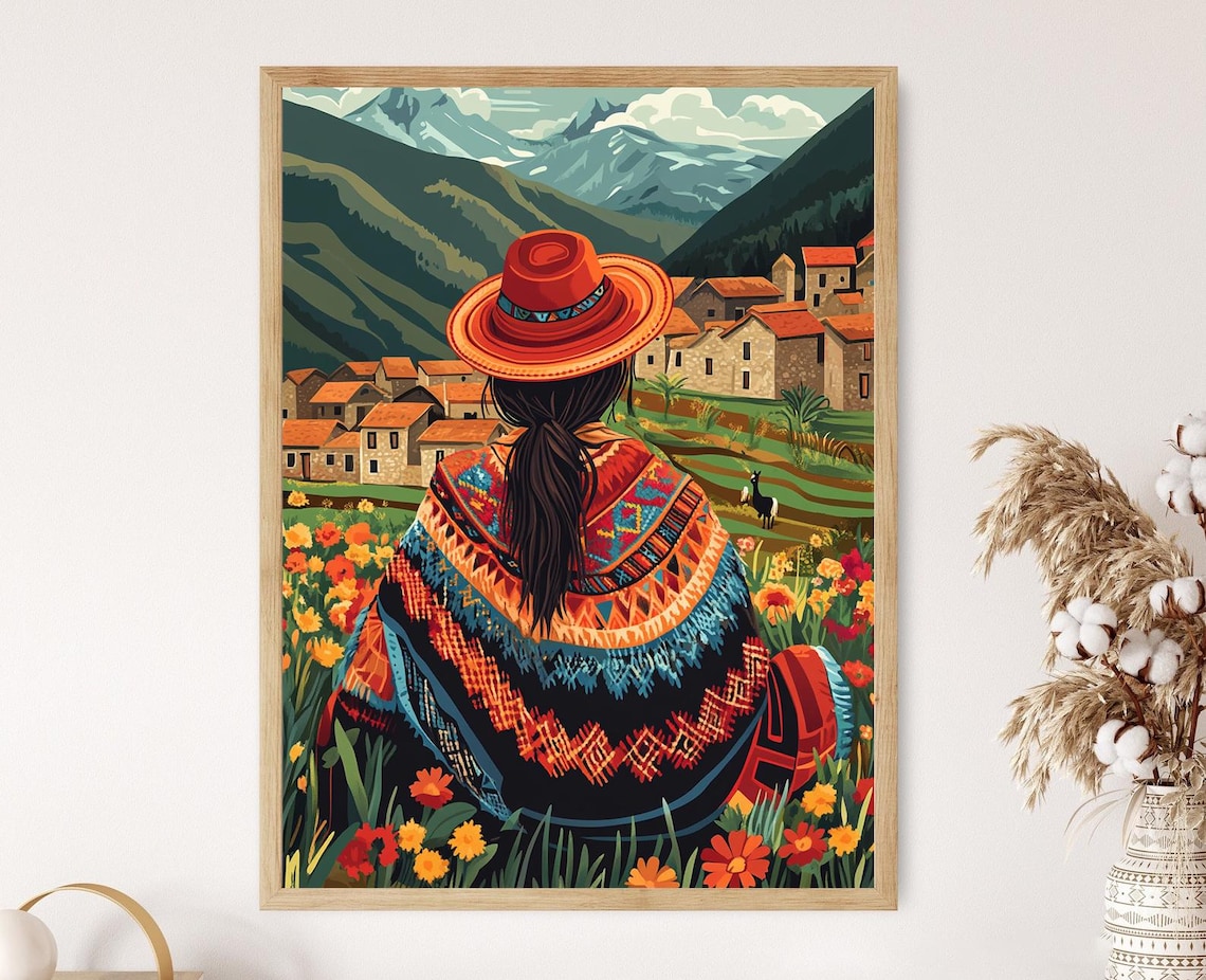 Quechua Weaving Illustration, Peruvian Folk Art Print