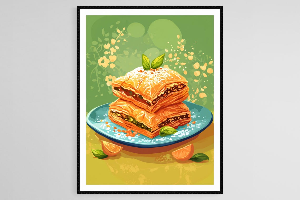 Baklava Dessert Art Print Middle Eastern Sweets Illustration