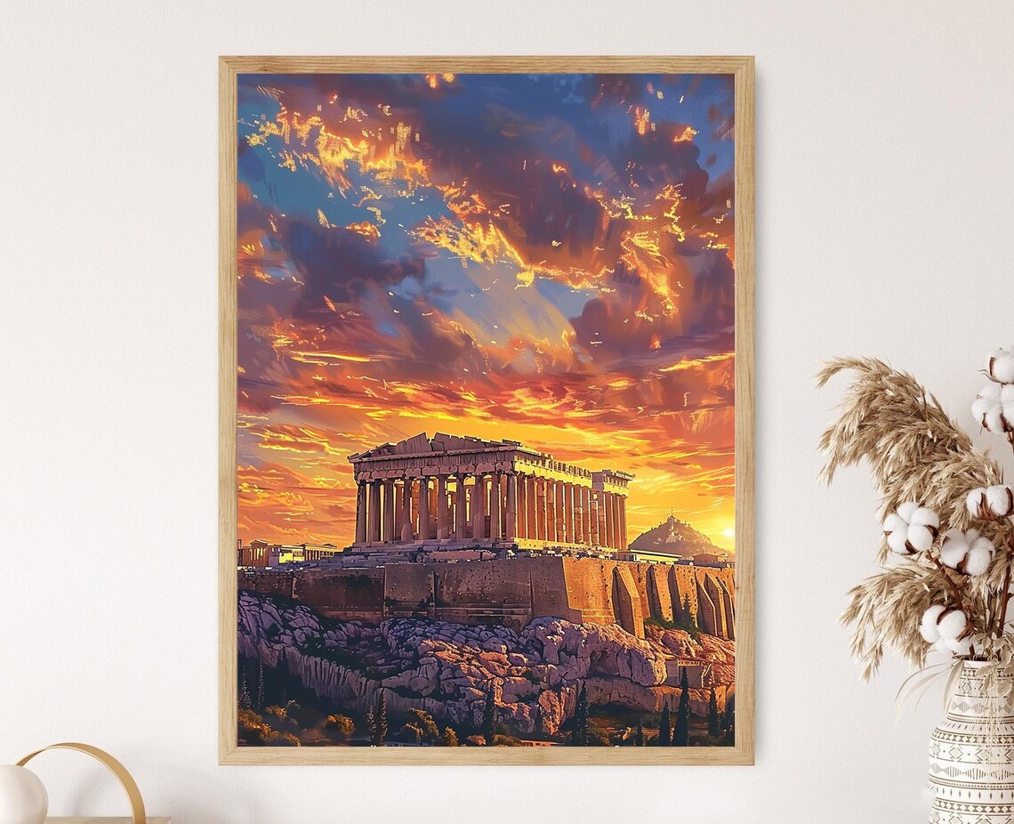 Acropolis Athens Ancient Parthenon Sunset Skyline Art Print