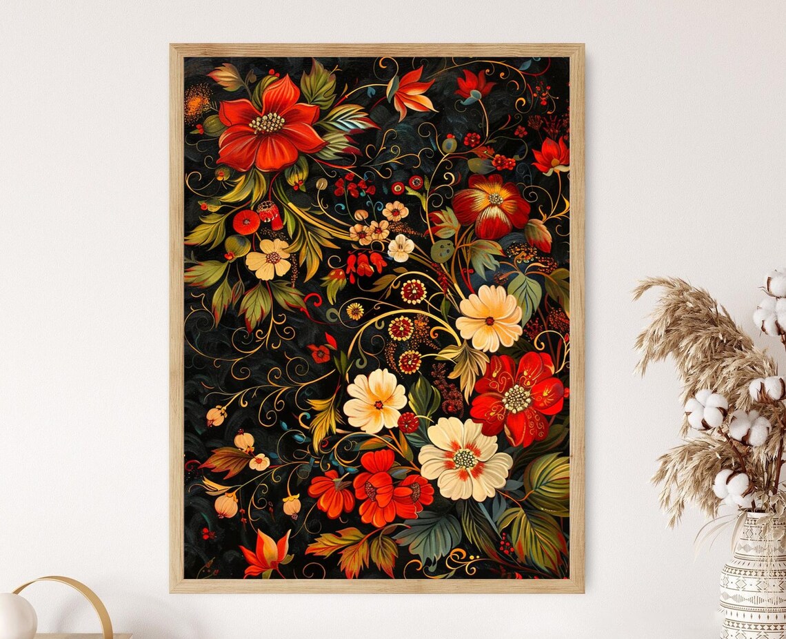 Russian Khokhloma Folk Art Wall Art Print Decor