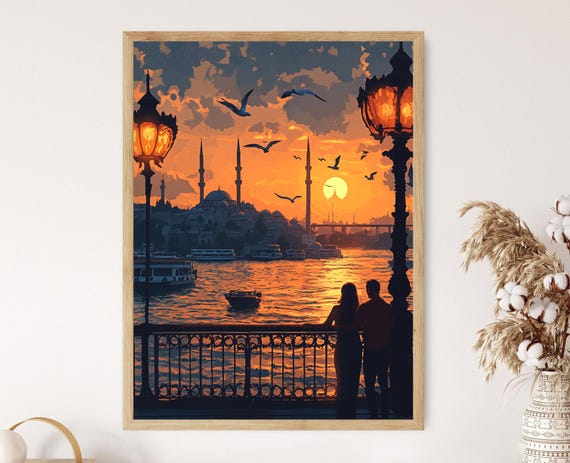 Romantic Sunrise On Galata Bridge Art Print Istanbul Morning Scene